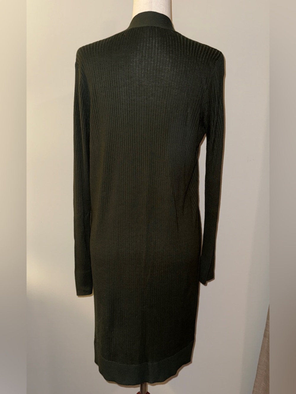 LOFT Ribbed Open-Front Cardigan in Olive - Picture 3 of 4